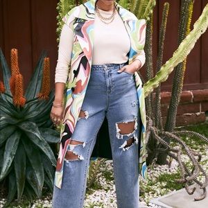 Size 26/27 sleeveless rainbow trendy trench coat